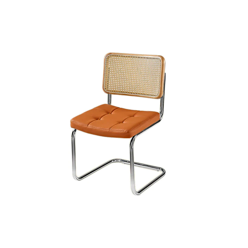 Modern Brown Cantilever Faux Leather Dining Chair Woven Back
