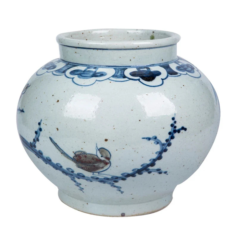 Blue And White Small Jar With Red Bird