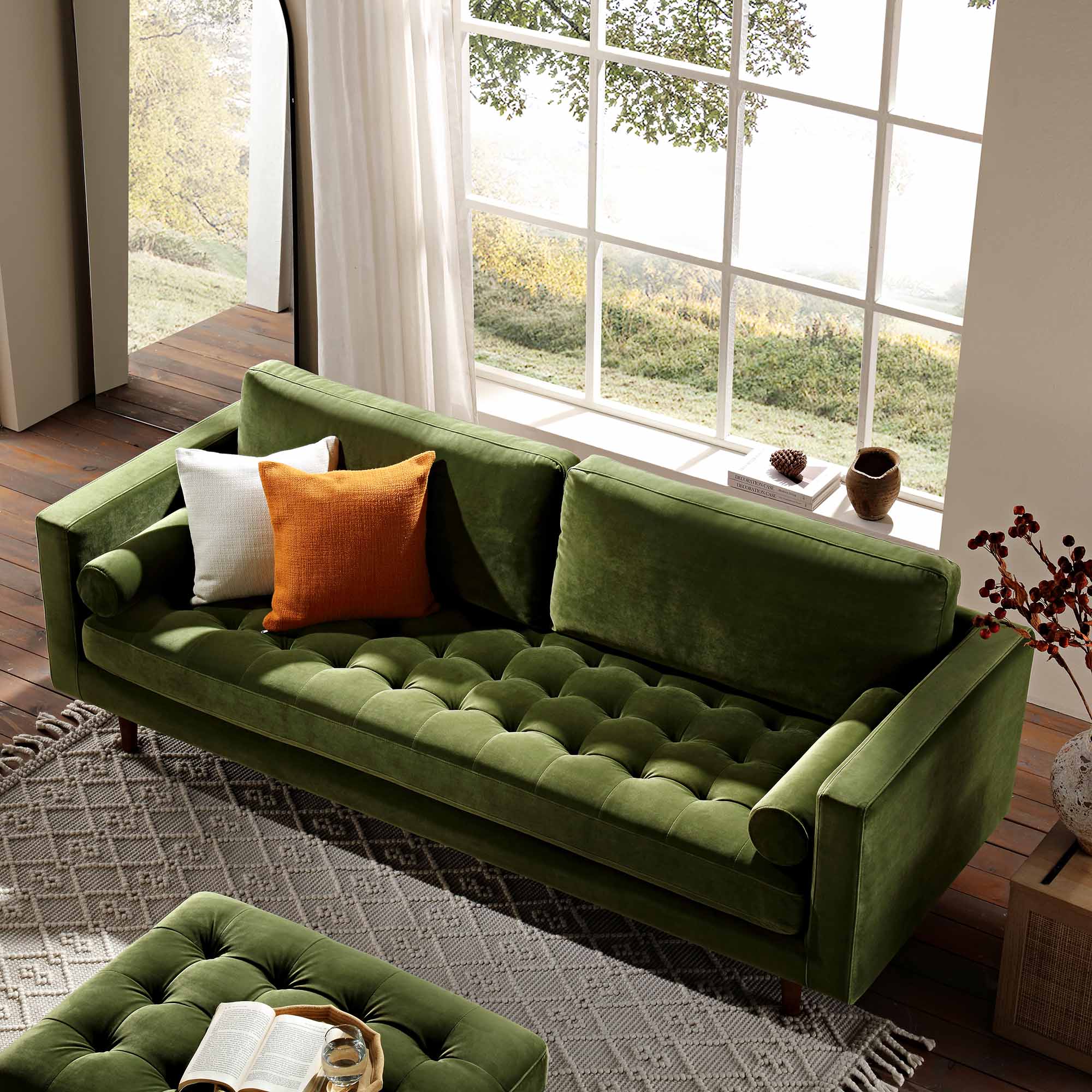 Camel Velvet Sofa, Loveseat