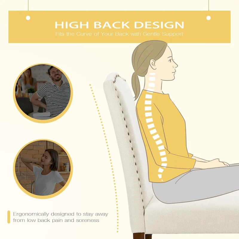 Upholstered Dining Chairs Set of 2, Modern Upholstered Fabric Dining Room Chair with Nailhead Trim and Wood Legs