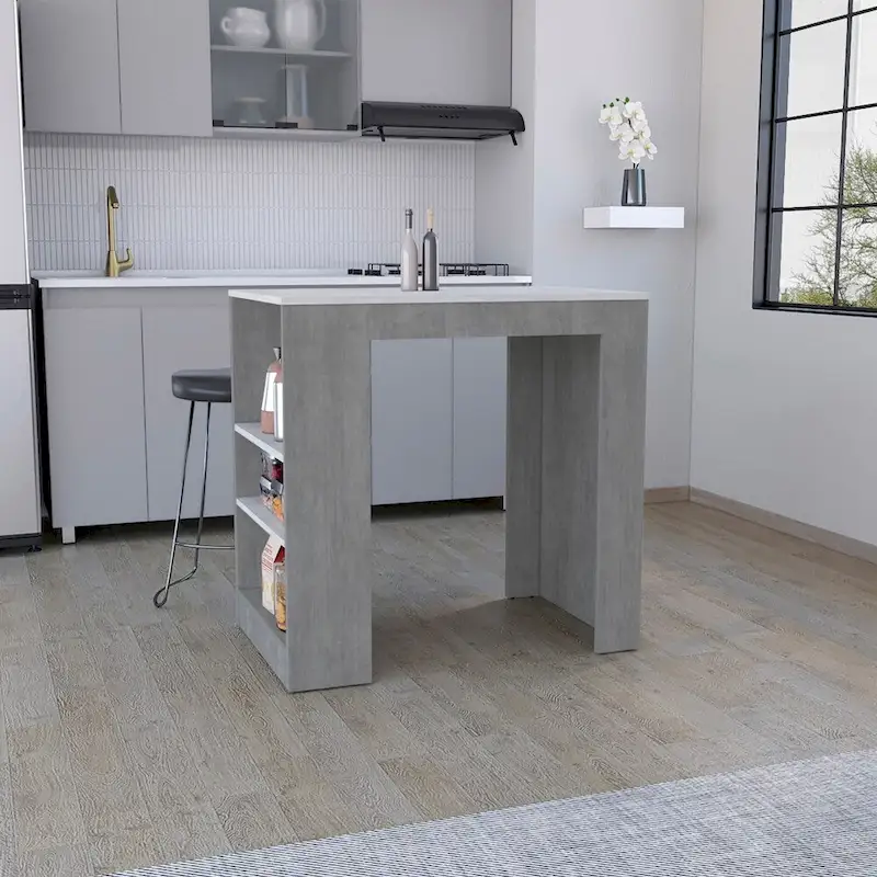 Kitchen Island Doyle, Kitchen, Concrete Gray / Ibiza Marble,High quality and durable