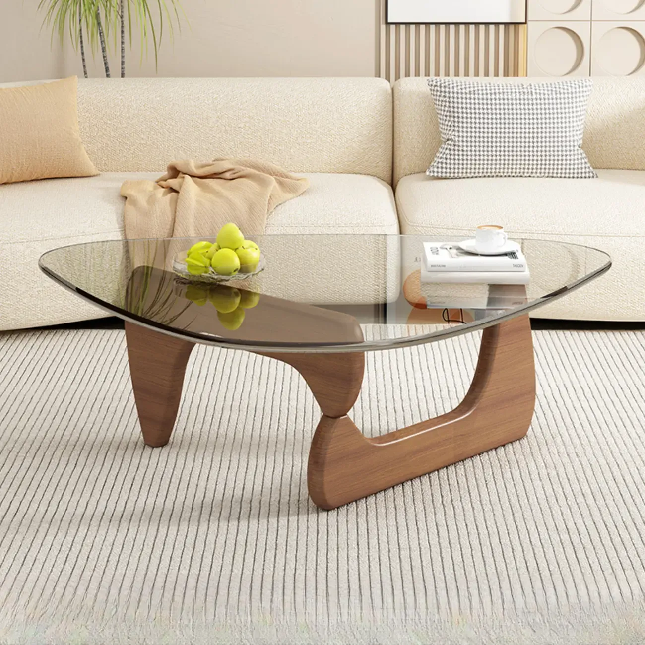 Triangular Wood Glass Top Coffee Table