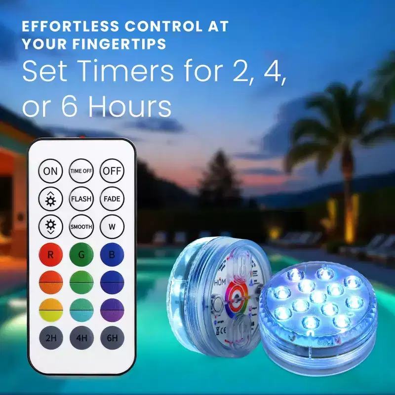 HOM LED Submersible Lights - Remote Control Battery Pool/Pond/Party RGB Puck Lights Waterproof with Magnetic/Suction Cup Surface Mount (4pk)