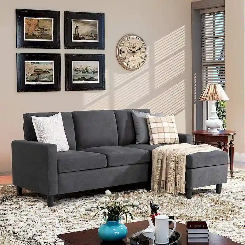 Linen Upholstered L-Shaped Sectional Sofa with Reversible Chaise - Modern Style