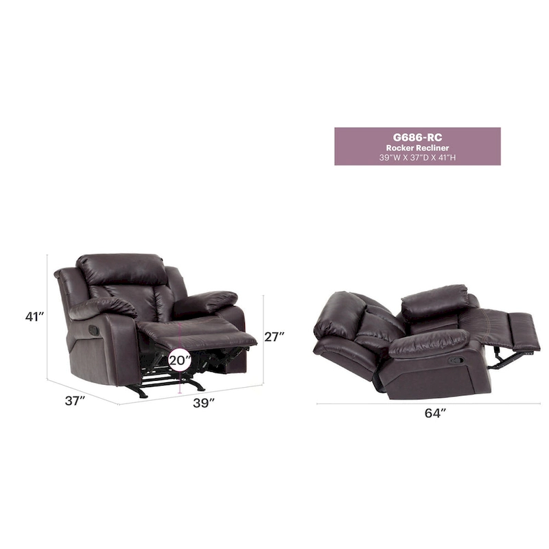 Daria Faux Leather Upholstery Reclining Chair - 38L x 37W x 41H