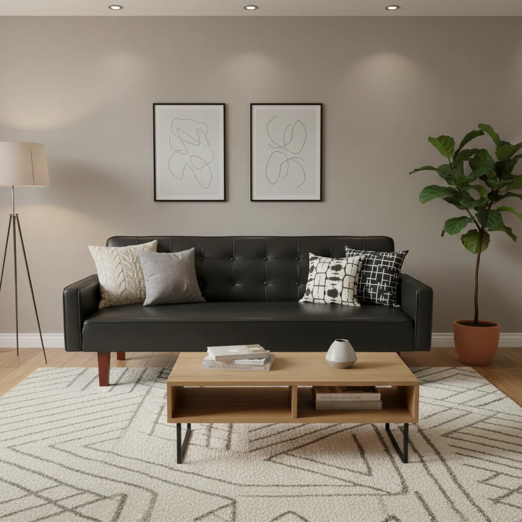 Sofa Bed, Futon Couch Bed, Faux Leather Love Seats Sofa Futons, Loveseat Sleeper Bed For Living Room, Guest