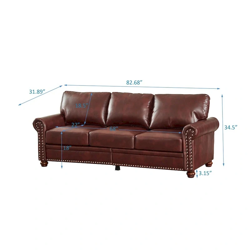 Classic Living Room Nails Sofa,Faux Leather