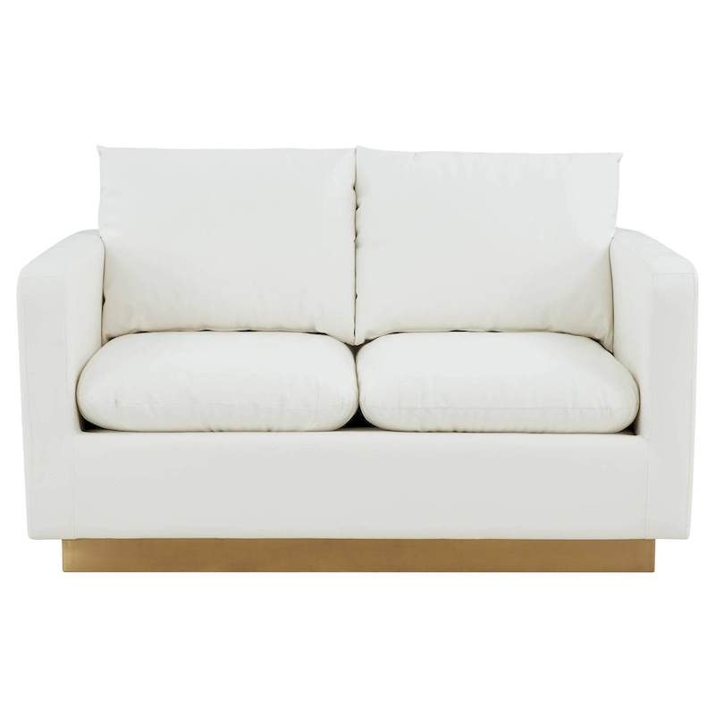 LeisureMod Nervo Modern Leather Loveseat With Gold Base & Cushions - 55.9