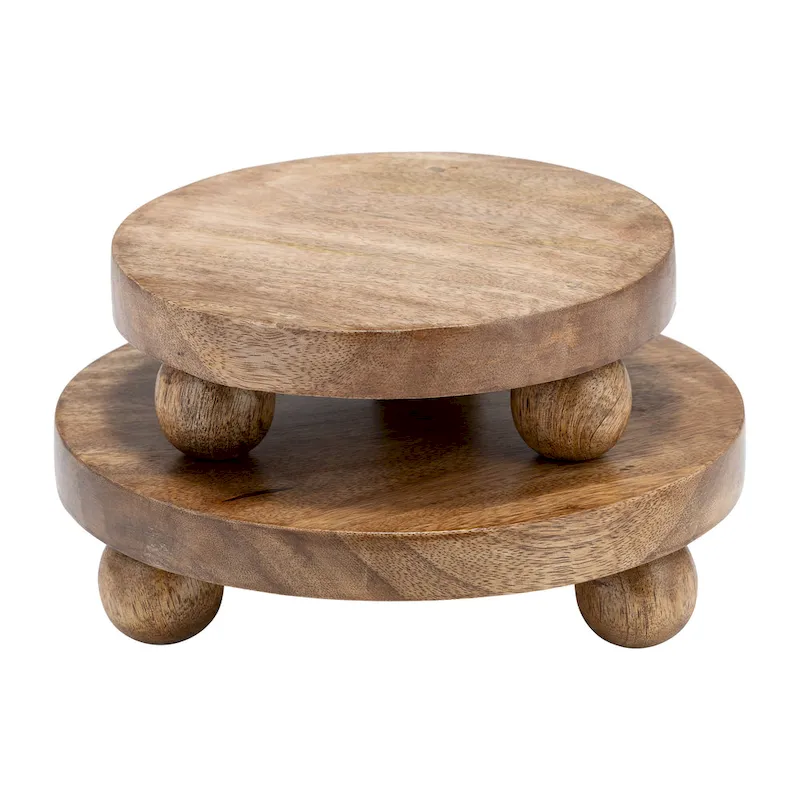 Sagebrook Home Natural Round Wood Set Of 2 Riser Trays - 10.0  x 10.0  x 3.0