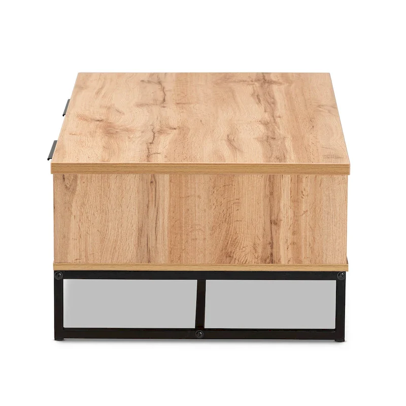 Oak Brown 2-Drawer Coffee Table with Metal Legs