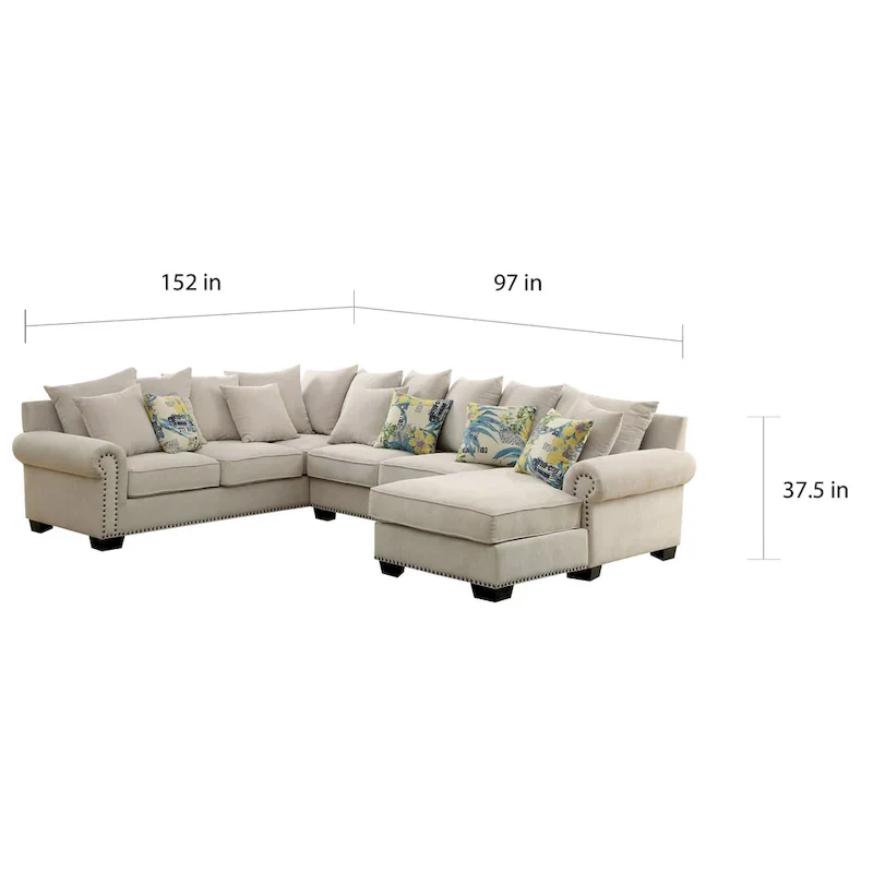 Riti Transitional Beige Fabric Upholstered Nailhead Sectional by Furniture of America