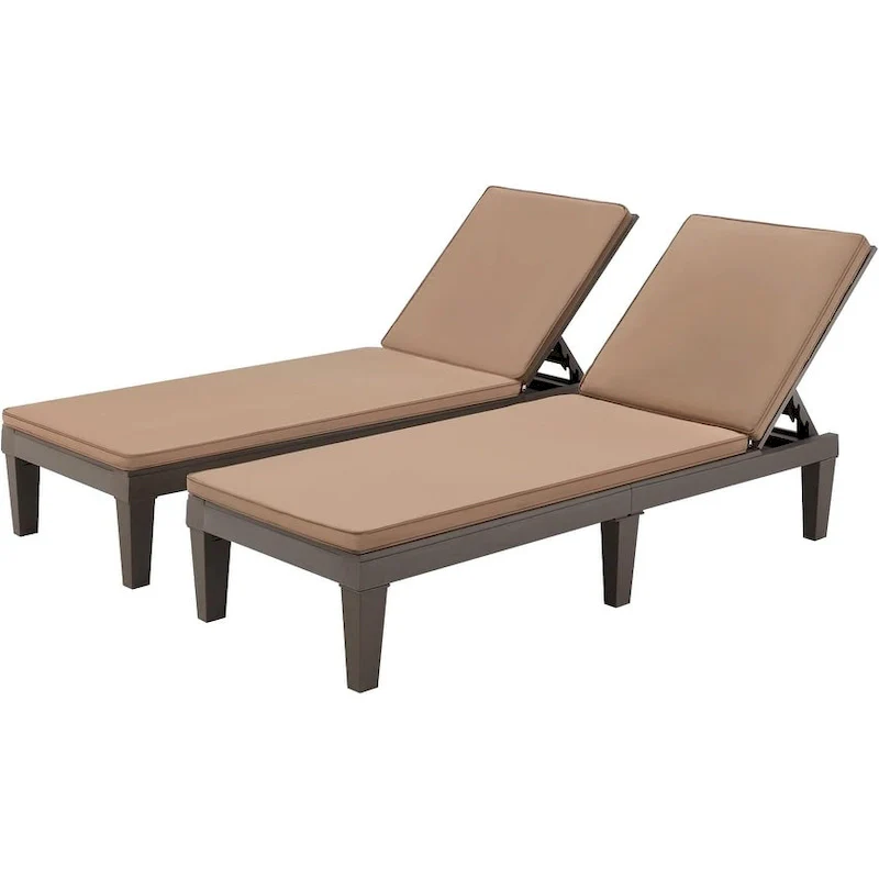 Erommy Chaise Lounges, All-Weather Patio Loungers with 5-Position Adjustable Backrest & Wood Texture Design, Reclining Chair
