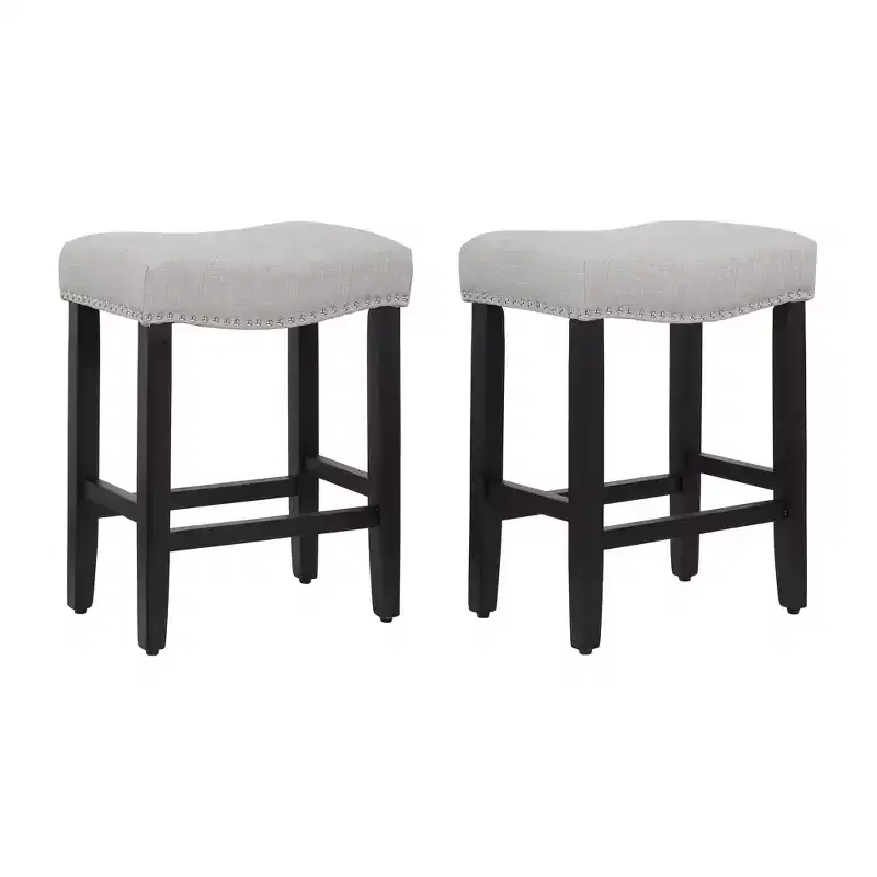 WestinTrends 24 Upholstered Saddle Seat Counter Stool (Set of 2), Black/Gray