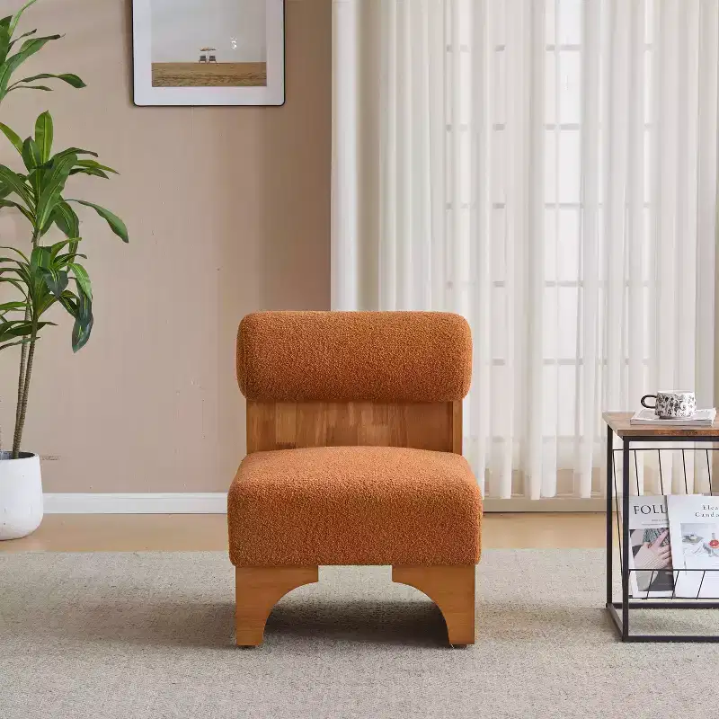 Vatros Modern Boucle Lounge Chair with Solid Wood Frame and Rolled Backrest