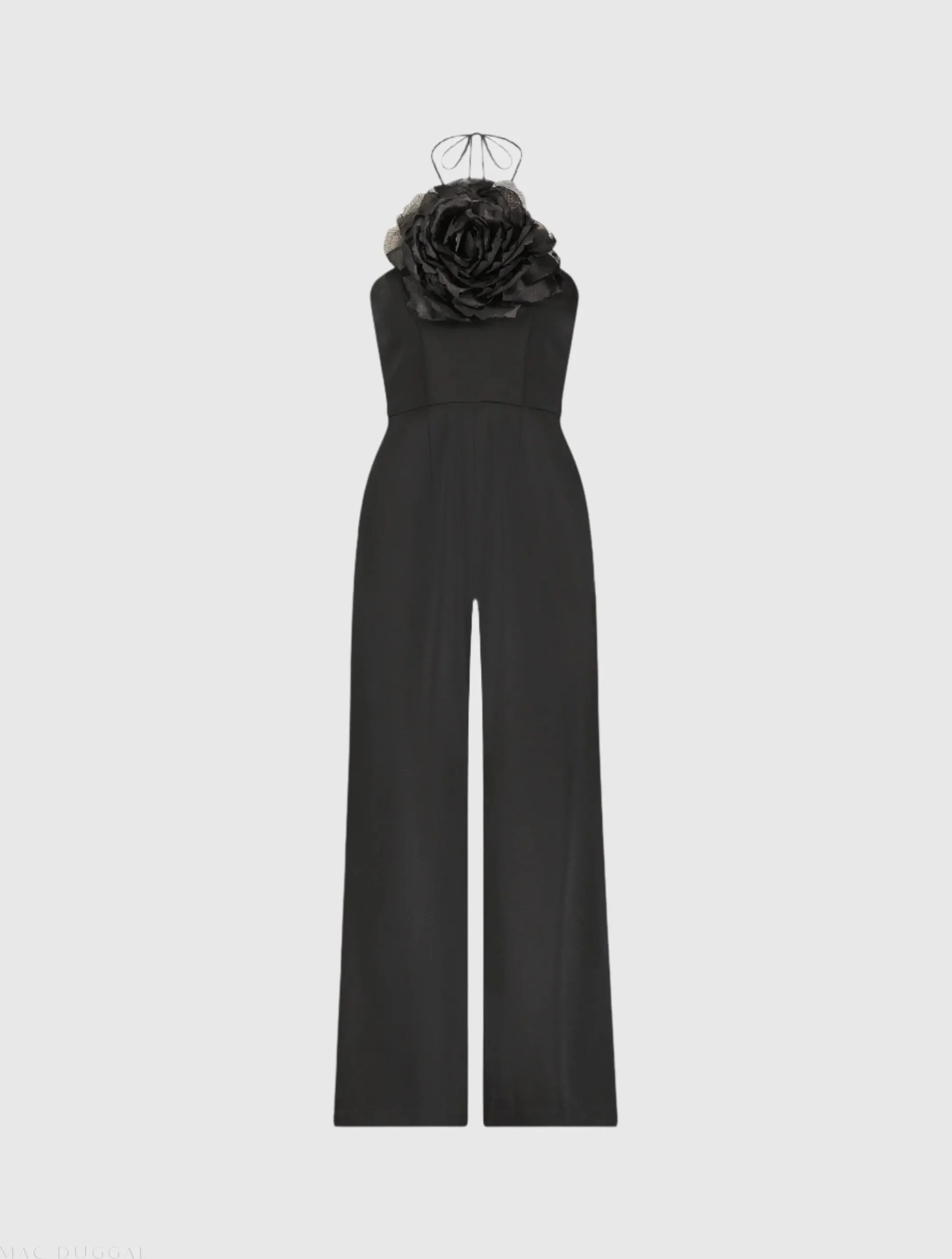 Black Crepe Halter Neck Jumpsuit With Flower