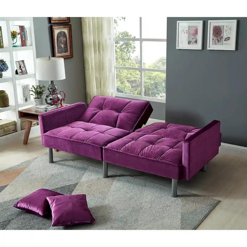 75.6 Lovely Velvet Convertible Sleeper Sofa Bed Futon Love Seats