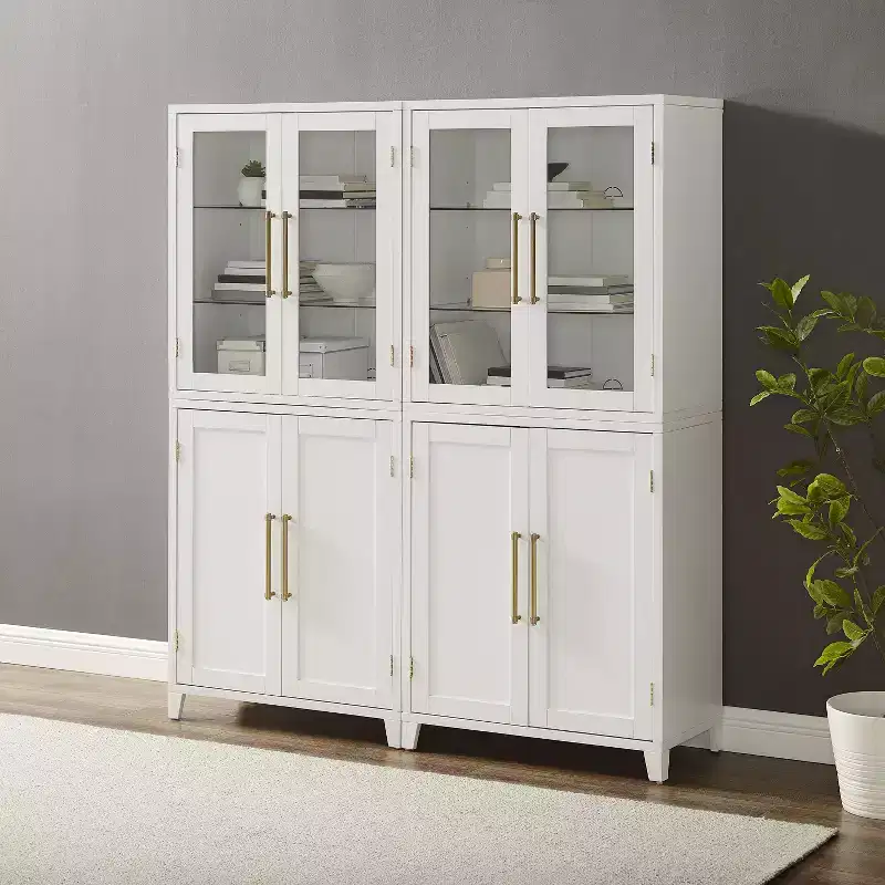 Crosley 70" Roarke 2pc Pantry Storage Cabinet with Glass Door Hutch Set White