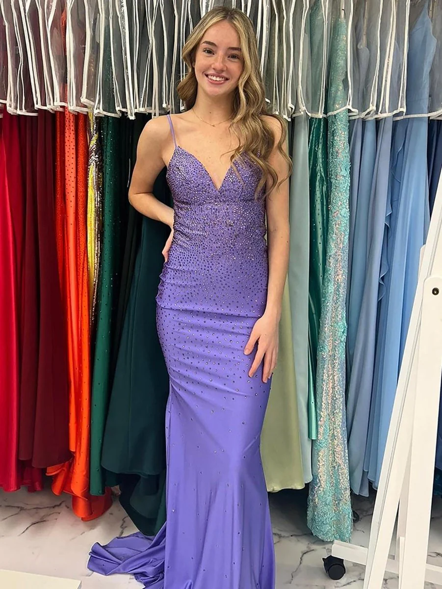 Mermaid Blue V-Neck Long Prom Dress