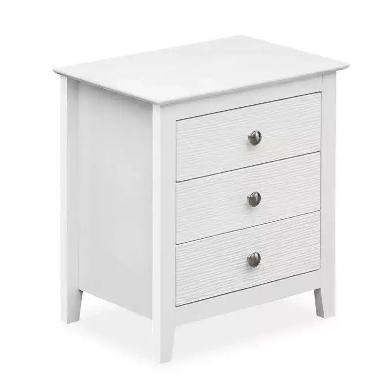 Costway 1/2 PCS Nightstand, Farmhouse 3-Drawer Night Stand with Wood Grain Accents & Sleek Knobs White/Black