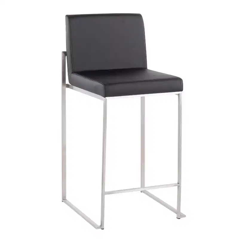 LumiSource Set of 3 Fuji High Back Counter Height Barstools Stainless Steel/Black PU