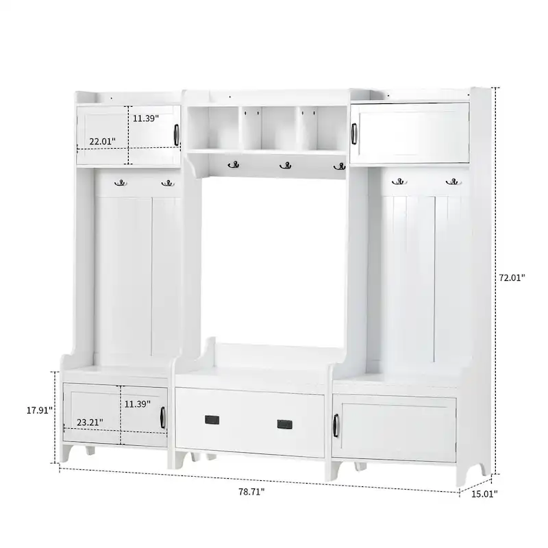 Multi-Functional Freestanding Wooden 4-in-1 Modular Hall Tree