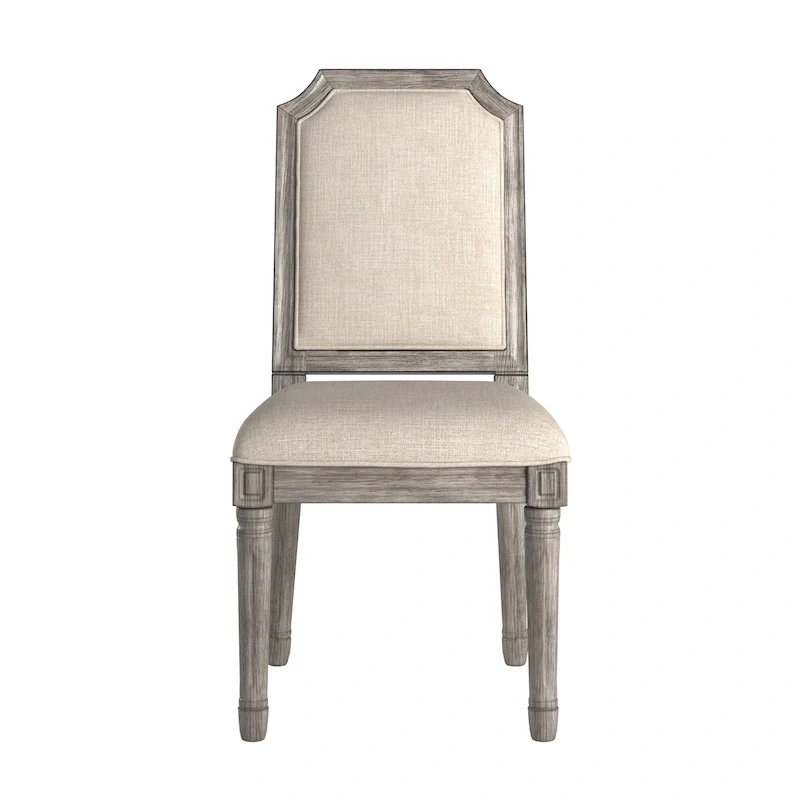Arched-Back Linen and Solid Wood Dining Chairs (Set of 2)