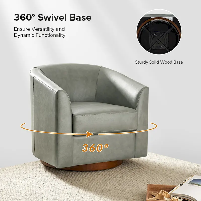 Swivel Barrel Chair, Modern Style, Genuine Leather – Brown / Sage / Camel, Single