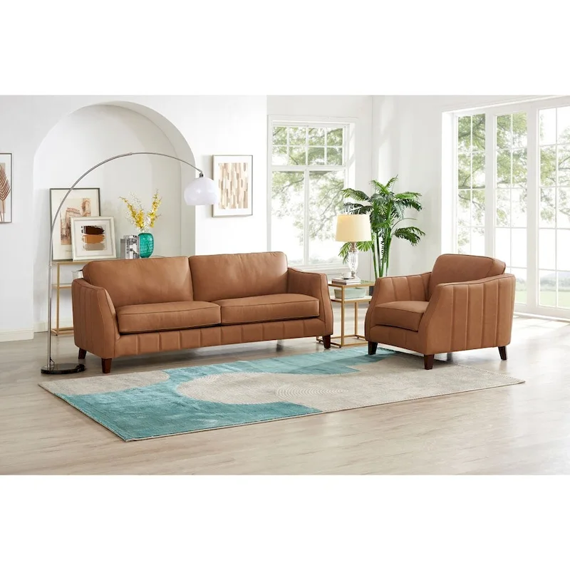 Hydeline Aria Top Grain Leather Sofa and Chair Set with Feather Memory Foam and Springs
