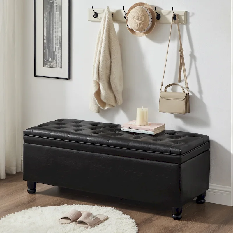 Upholstered Tufted Button Storage Bench