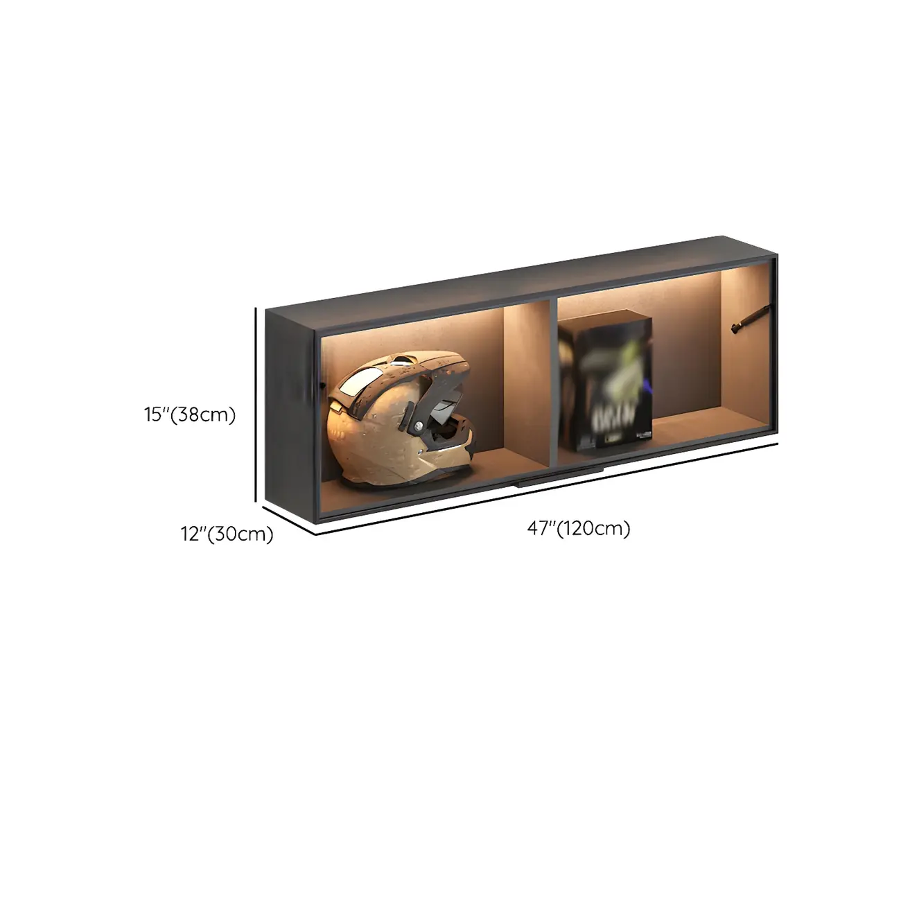 Black Wall Mount Wood 2-Cube Display Cabinet with Light