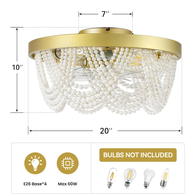 20  Boho Crystal Ceiling Fans with Lights Flush Mount