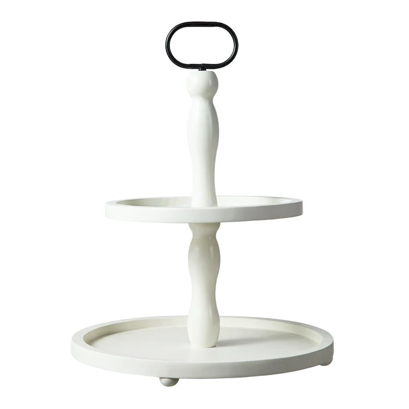 Glitzhome 18 H White Wooden Two-Tier Tray With Handle