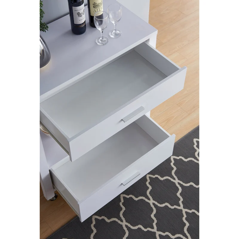 Newsom Modern 2-Drawer Caster Serving Cart with Towel Bar by Furniture of America