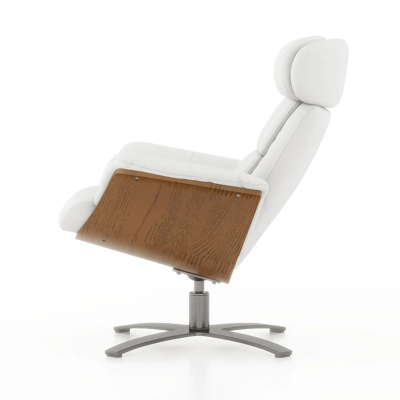 Jovan 31.5 Curved Wood Genuine Leather Recliner Lounge Chair