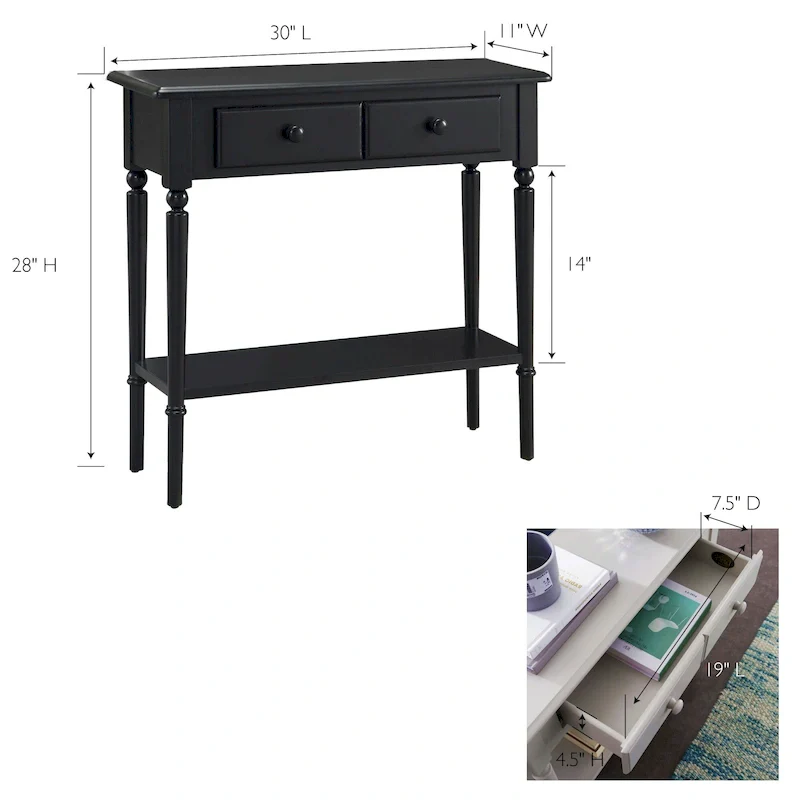 Black/Brown/Multi Narrow Hall Console Table with Drawer and Shelf