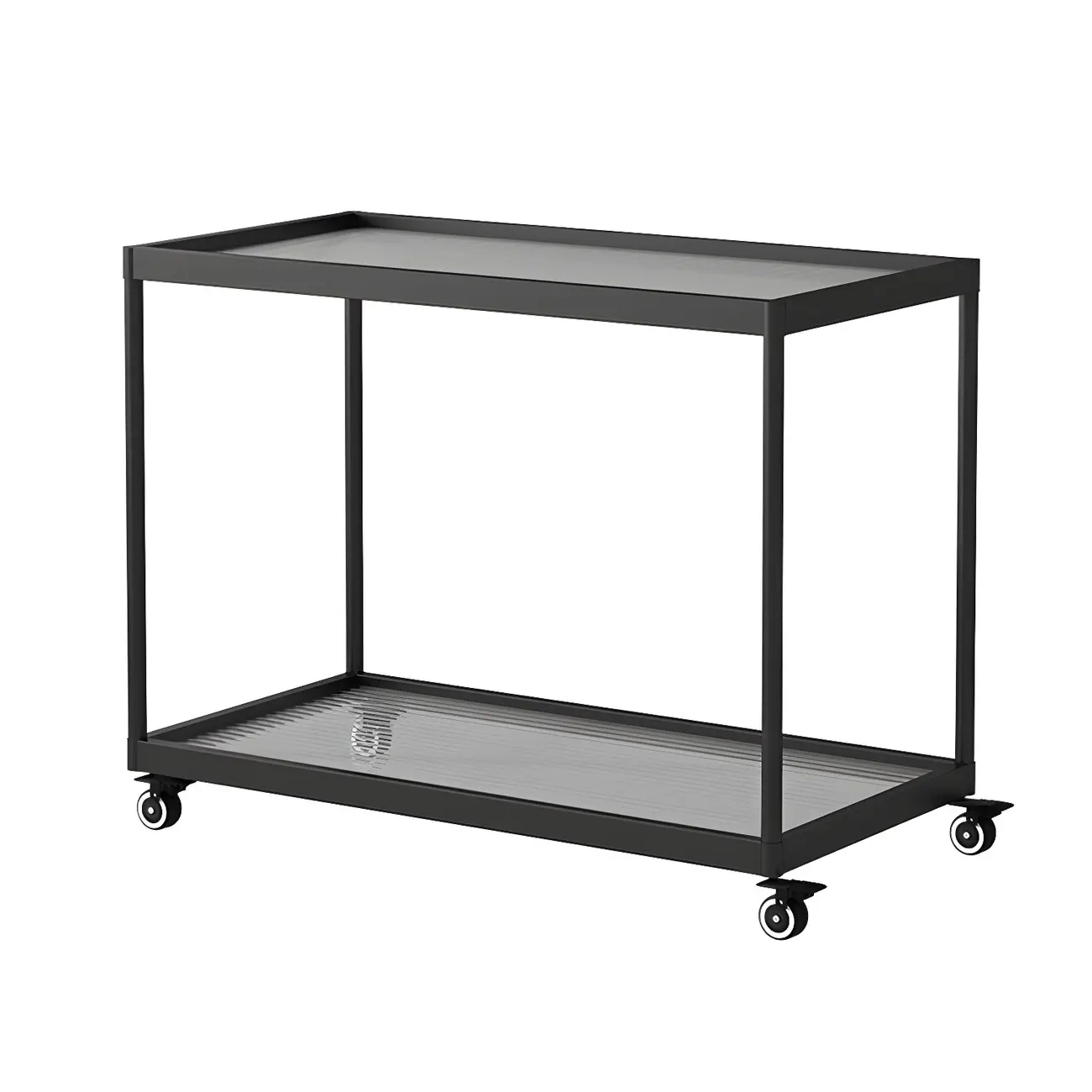 Gold Glass Rectangular Top Shelf Side Table on Wheels