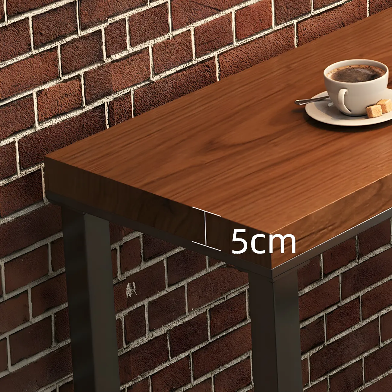 Brown Rectangular Pine Wood Bar Table with Steel Base