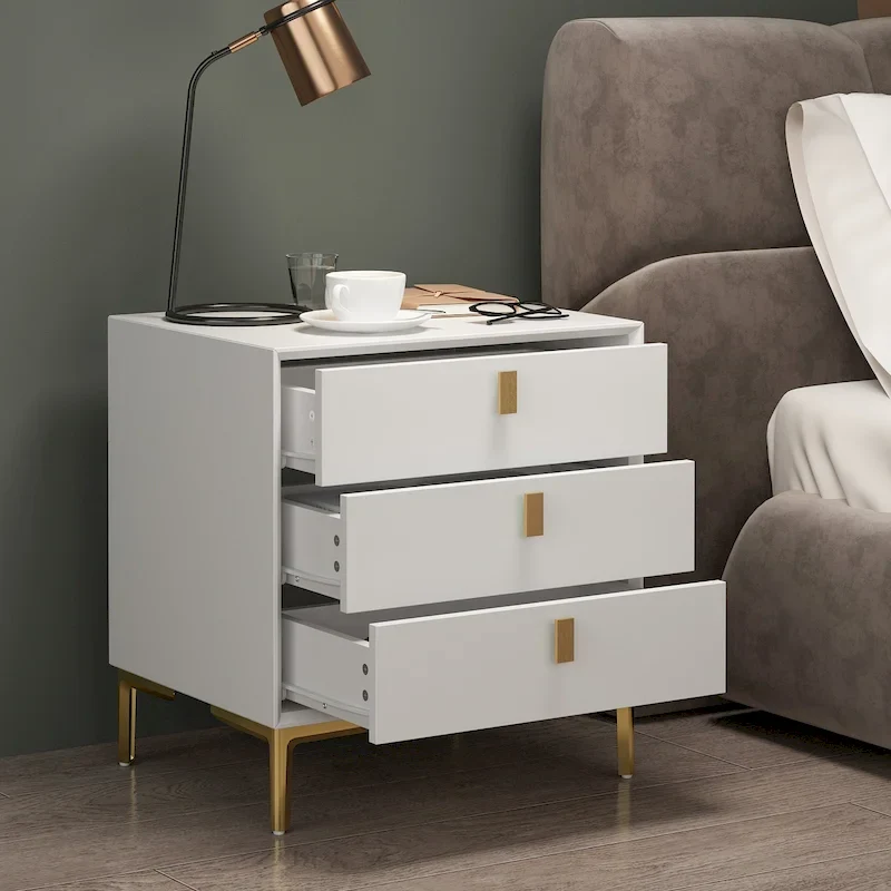 Natural Mid-Century Modern 3-Drawer Nightstand Bedside Table