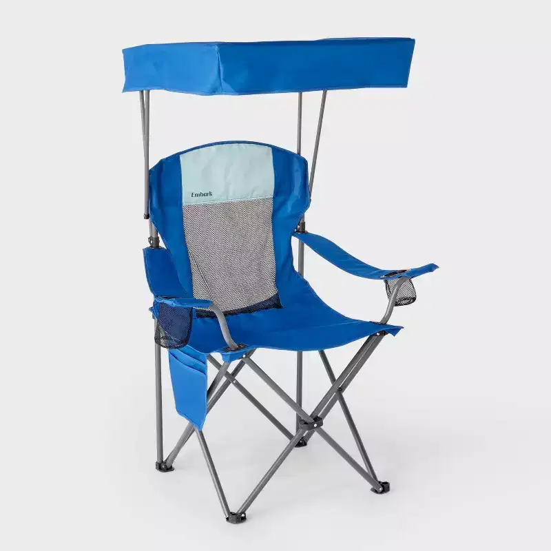Mesh Canopy Camp Chair Blue - Embark™: Steel Frame, Recycled Polyester, 300 lb Capacity