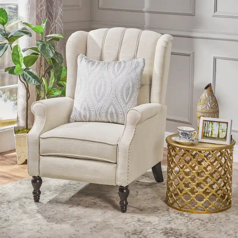 Tufted Fabric Wingback Recliner Club Chair