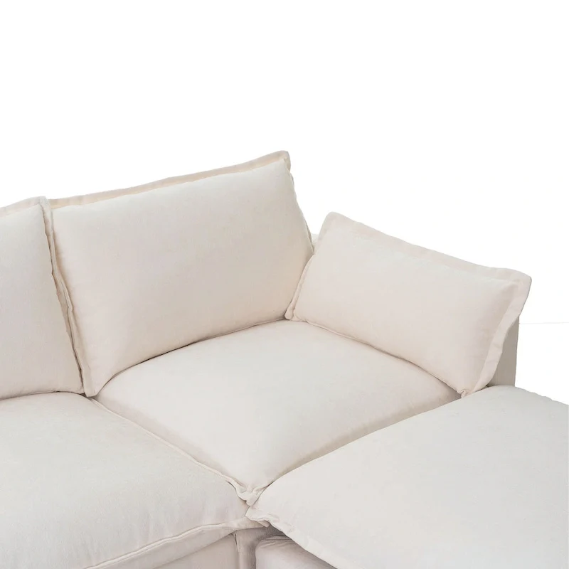 93.31  Faux Linen Modular Sectional Sofa with Movable Ottoman, Solid Wood Frame, and High-Resilience Foam Cushions