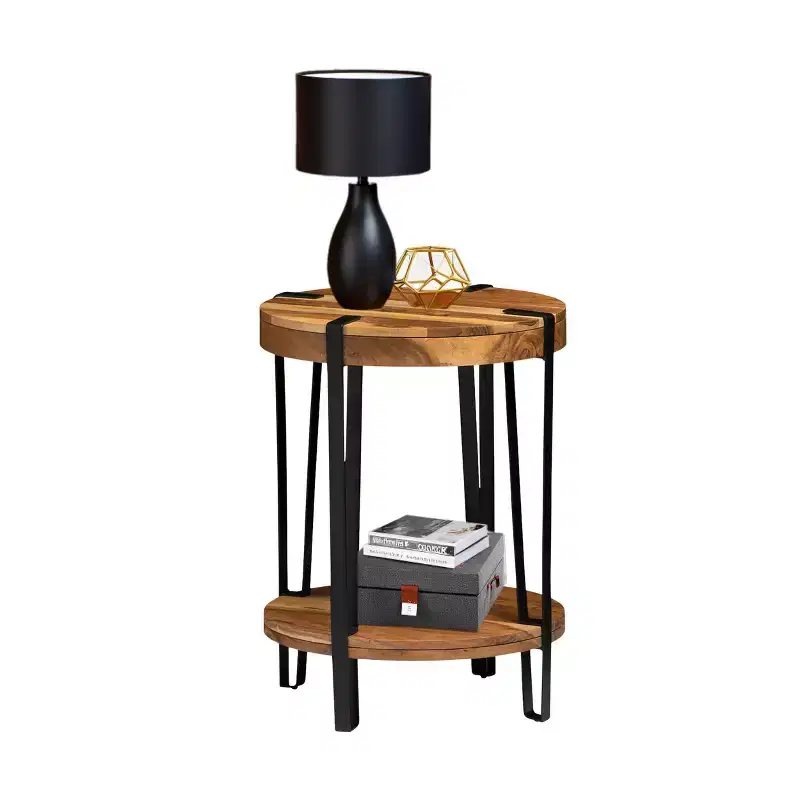 Alaterre Furniture 21" Ryegate Natural Brown Live Edge Solid Wood Round End Table Metal And Wood