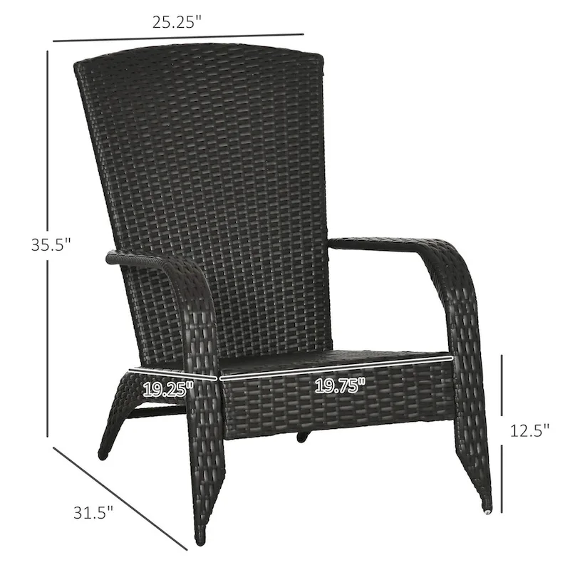 Patio Wicker Adirondack Chair, All-Weather Rattan Fire Pit Chair Soft Cushions, Tall Curved Backrest and Armrests