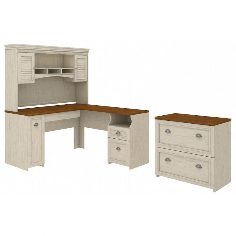 L-Shaped Desk with Hutch and File Cabinet - 60 Wide