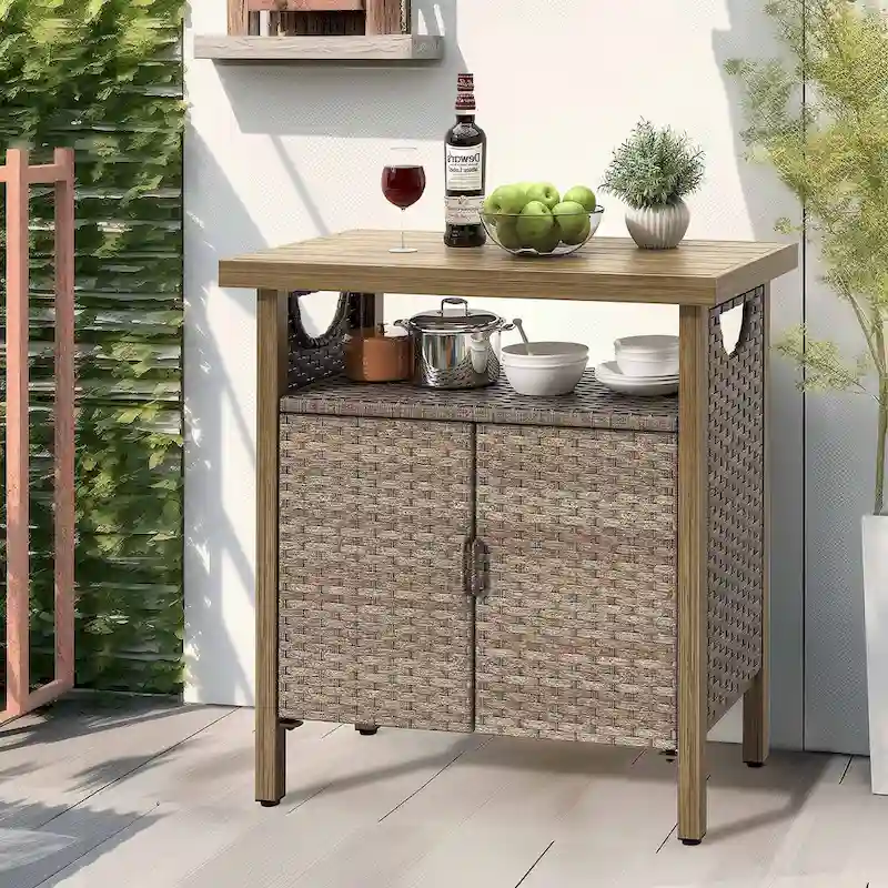 Moasis Outdoor Storage Cabinet Bar Cart with Doors and Shelves