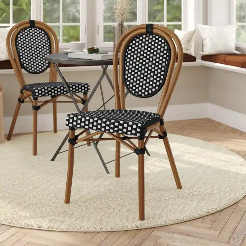 All-Weather Commercial Paris Chair with Black Metal Frame - N/A