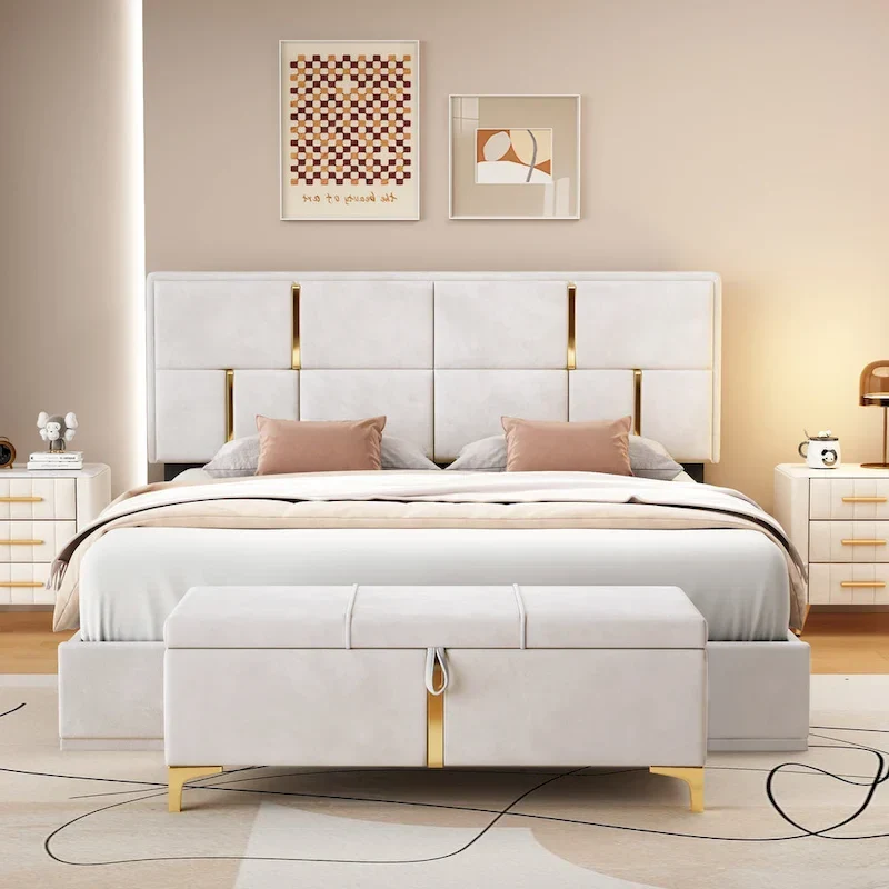 2-Pieces Bedroom Sets,Queen Size Upholstered Platform Bed