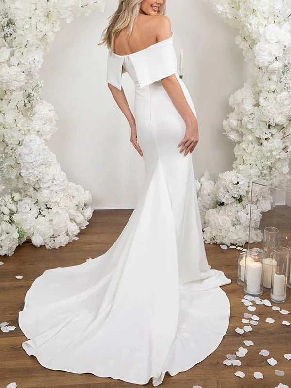 Elegant Trumpet Mermaid Off-The-Shoulder Elastic Satin Wedding Dresses