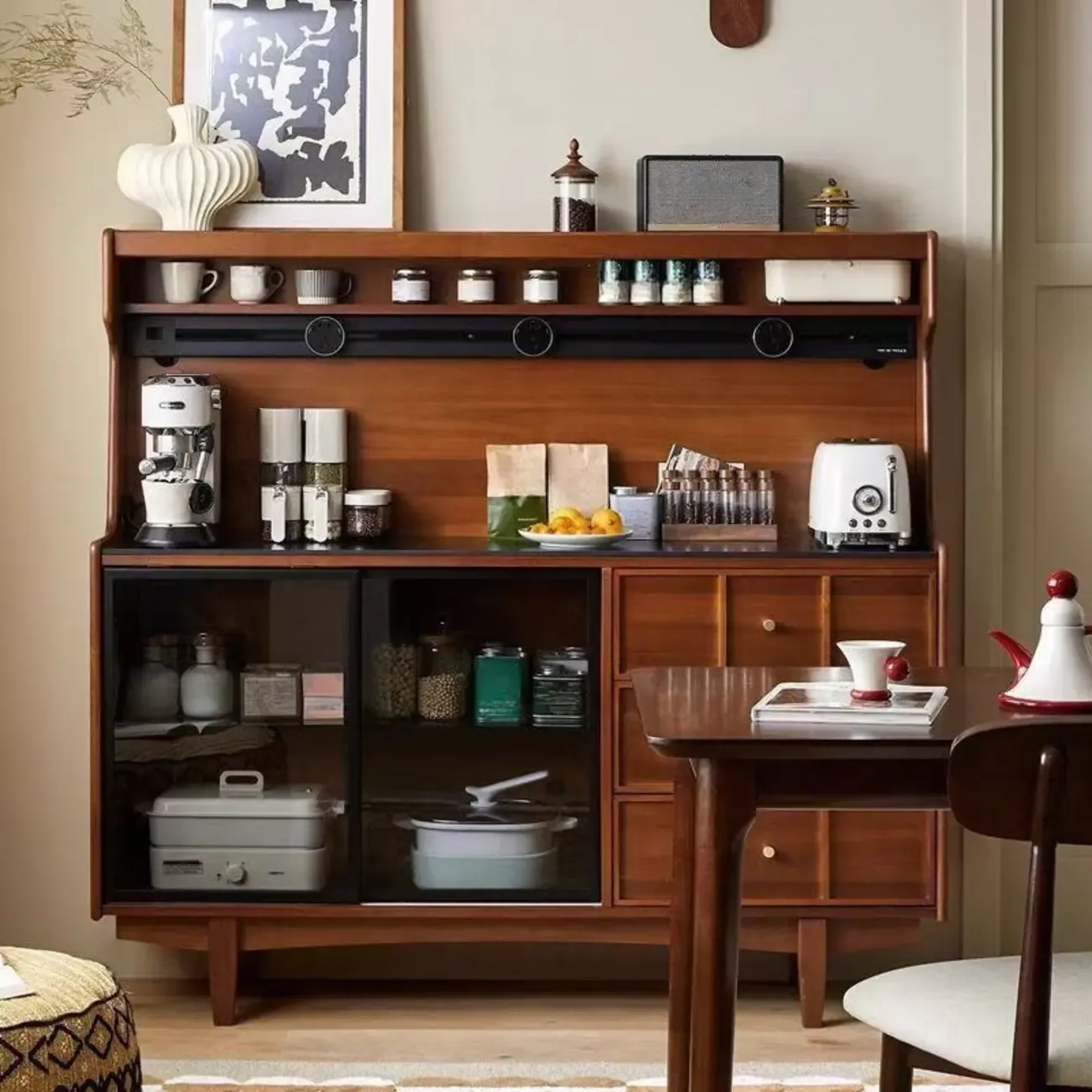 Modern Espresso Wood Buffet with Stone Top