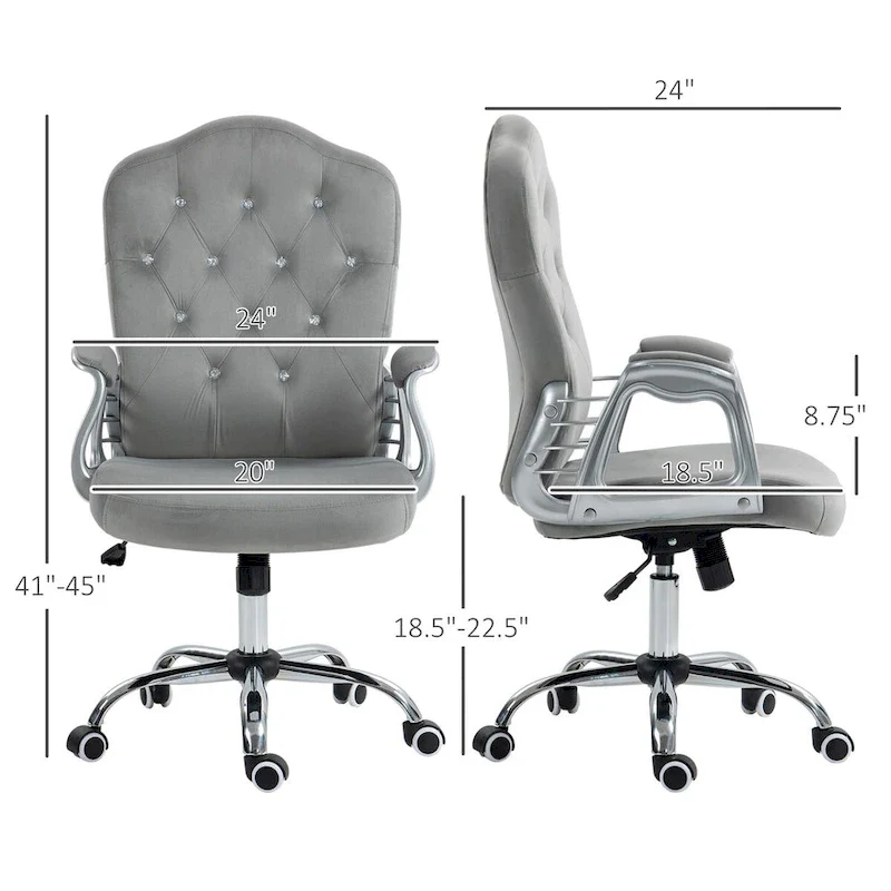 Vinsetto Home Office Chair,Velvet Computer Chair,Button Tufted Desk Chair with Swivel Wheels,Adjustable Height,and Tilt Function